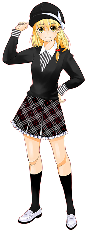 1girl, araki_yuuya, blonde_hair, braid, newsboy_cap, female_focus, green_eyes, hat