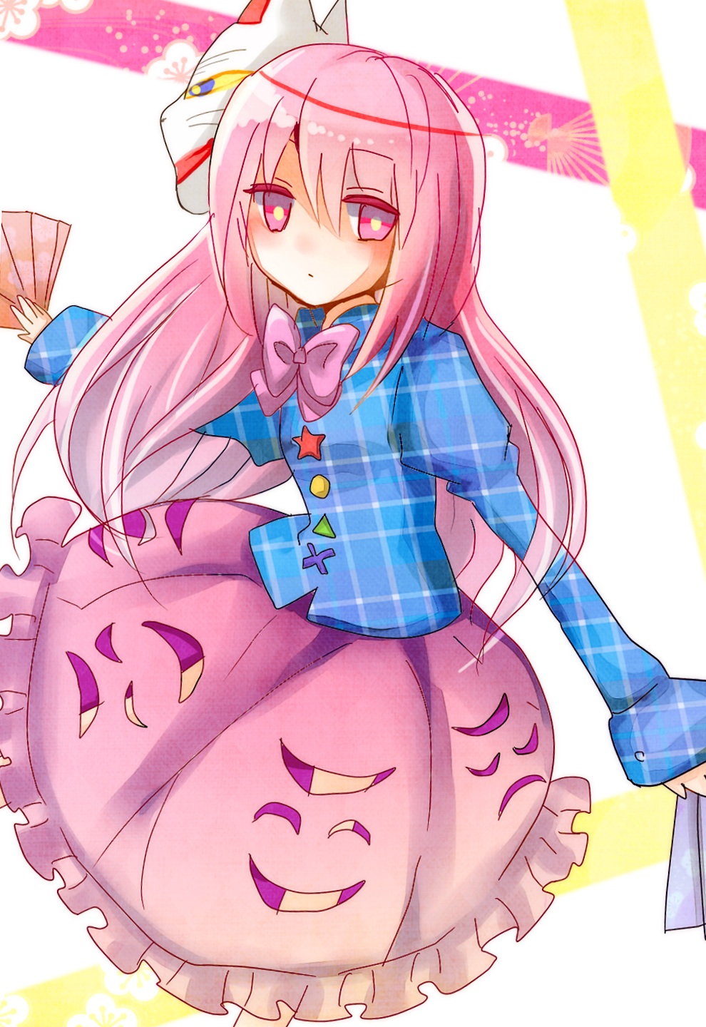 1girl, blouse, bow, bowtie, bubble_skirt, buttons, circle, dress_shirt