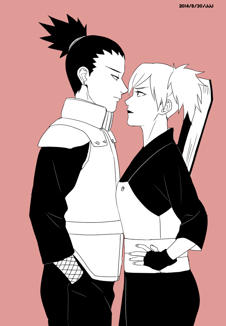 eye_contact, fingerless_gloves, gloves, jjj_(dbsgh8573), looking_at_another, nara_shikamaru, naruto:_the_last, naruto_(series), temari_(naruto)