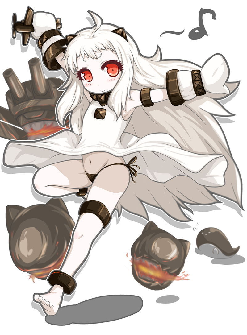 10s, 1girl, abyssal_ship, ahoge, aircraft, airplane, anklet, barefoot