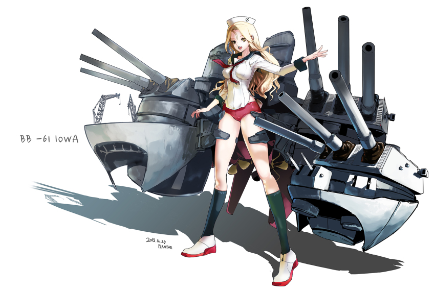 10s, 16-inch/50-caliber_mark_7_gun, 1girl, 5-inch/38-caliber_mark_12_gun, artillery, blonde_hair, brown_eyes, buruma