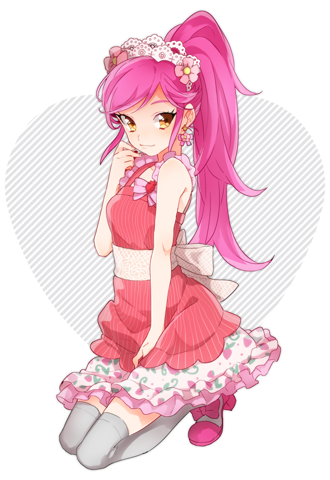 10s, 1girl, aikatsu!, aikatsu!_(series), bare_shoulders, bow, dress, earrings