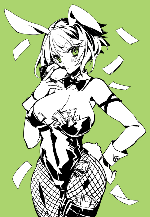 10s, 1girl, animal_ears, breasts, cleavage, fake_animal_ears, female_focus, fishnet_pantyhose