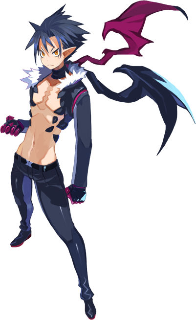 1boy, bat_wings, black_hair, choker, clenched_hand, cropped_jacket, disgaea, full_body
