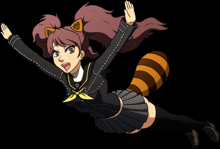 1girl, animal_costume, animal_ears, artist_request, atlus, black_thighhighs, breasts, brown_eyes