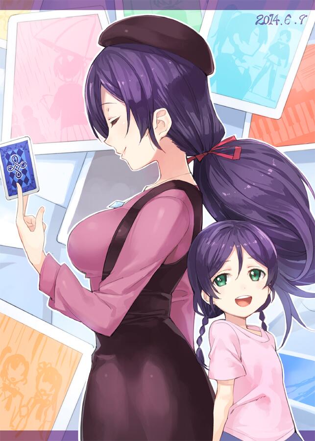 10s, 1girl, 2014, :d, beret, braid, breasts, card