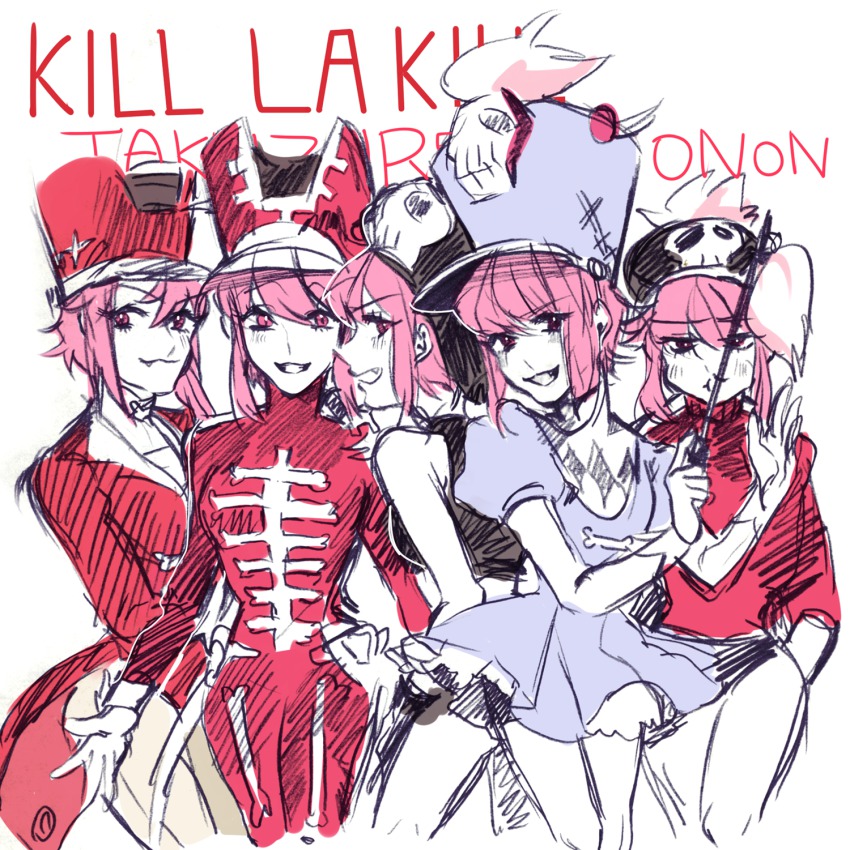 10s, 5girls, bad_id, bad_pixiv_id, baton, bodysuit, conductor_baton, dress