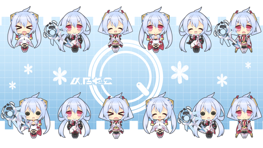 >_<, 6+girls, :d, ^_^, ahoge, blue_hair, breasts, chibi