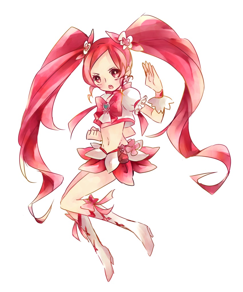 1girl, alternate_color, boots, bow, brooch, choker, cosplay, cure_blossom