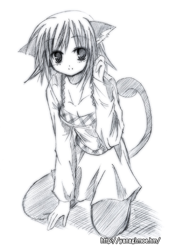00s, 1girl, animal_ears, cat_ears, female_focus, greyscale, monochrome, pantyhose