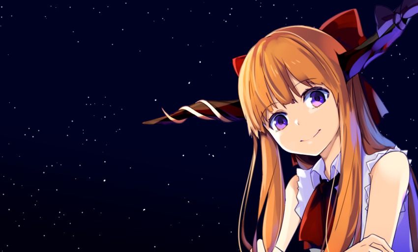 1girl, ascot, benetto_(benet), bow, female_focus, hair_bow, hair_ornament, horn_ornament