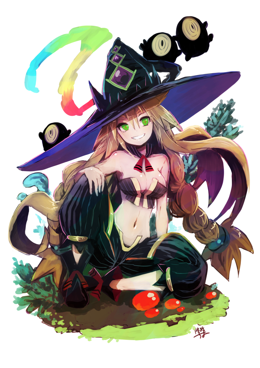 1girl, blonde_hair, braid, breasts, cleavage, cyonmage, female_focus, full_body