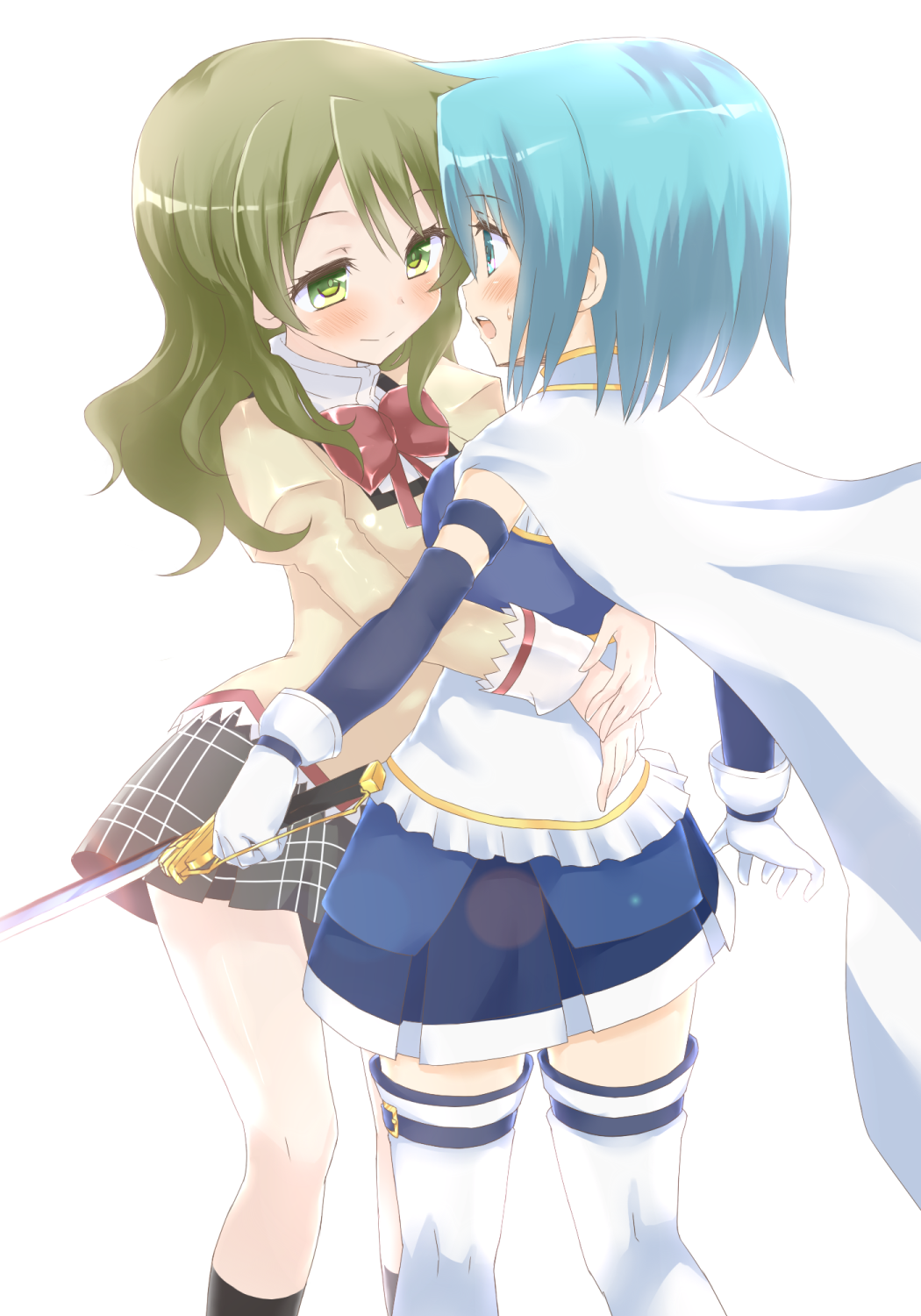 10s, 2girls, armband, bad_id, bad_pixiv_id, blue_eyes, blue_hair, blush