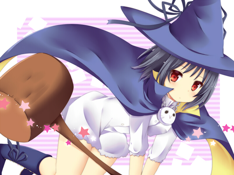 10s, 1girl, bad_id, bad_pixiv_id, black_hair, cape, female_focus, hat