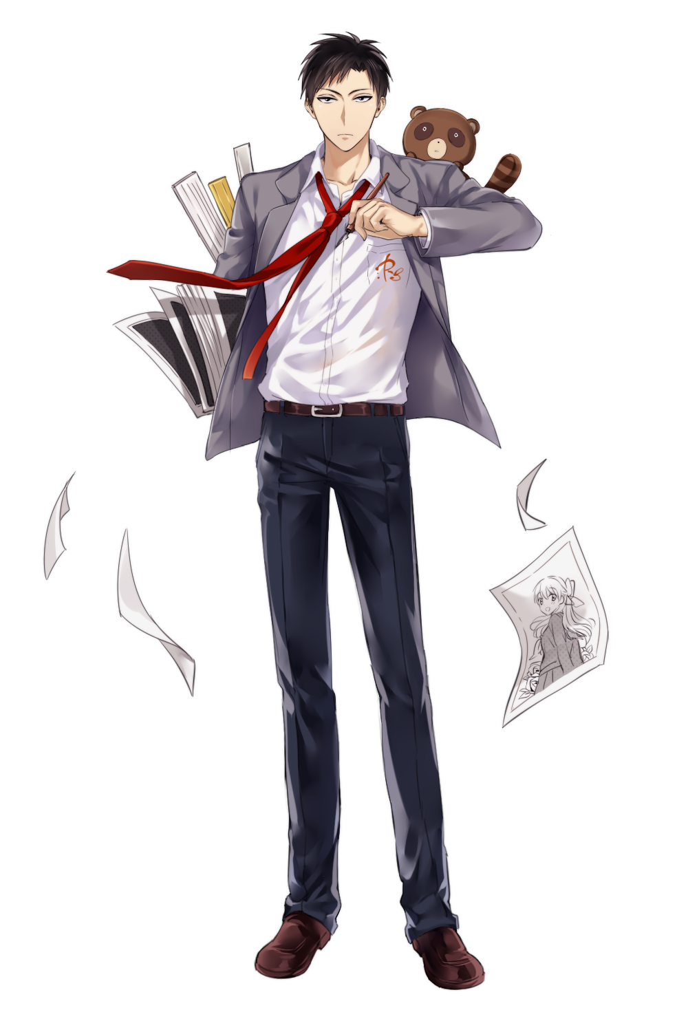 10s, 1boy, bad_id, bad_pixiv_id, belt, black_eyes, black_hair, full_body