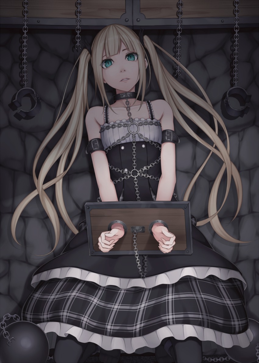 1girl, aqua_eyes, bad_id, bad_pixiv_id, ball, bare_shoulders, bdsm, belt