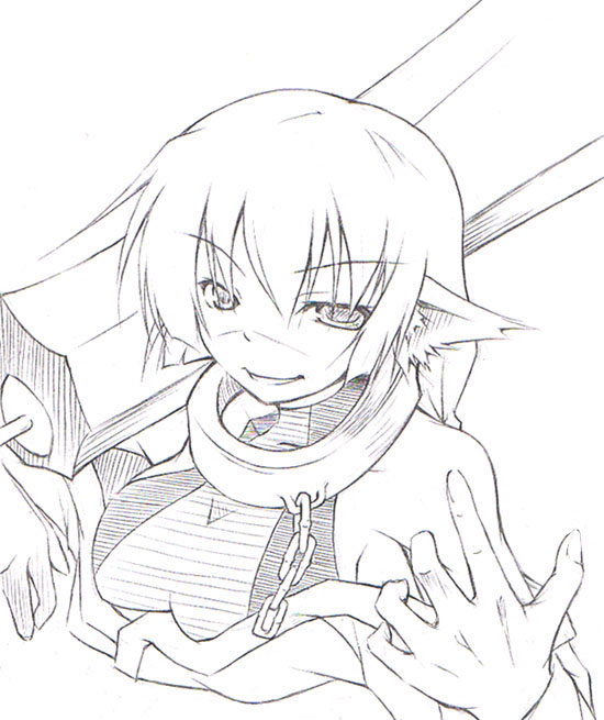 00s, 1girl, animal_ears, chain, collar, dousaki_shin'ya, female_focus, greyscale