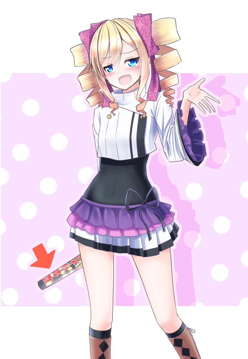 10s, 1girl, aoi_usagi_(marinebluerabbit), arrow_(projectile), blonde_hair, blue_eyes, blush, boots