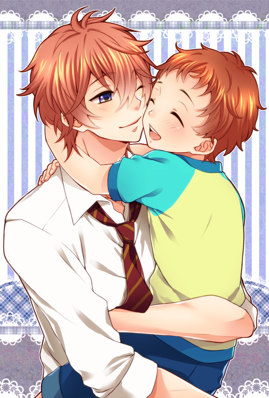 10s, 2boys, blush, brothers, carrying, closed_eyes, free!, hug
