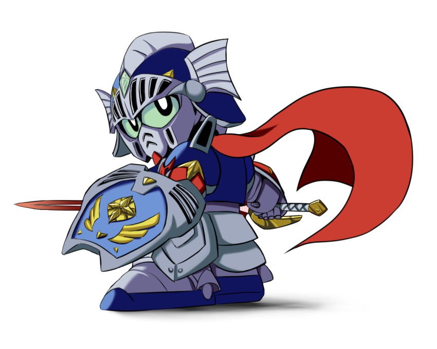 1980s_(style), cape, chibi, green_eyes, gundam, gundam_0080, gundam_alex, knight_alex