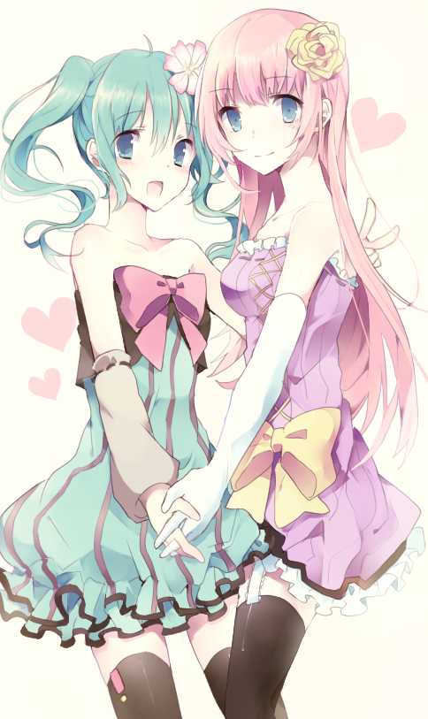 2girls, :d, ahoge, aqua_eyes, aqua_hair, bad_id, bad_pixiv_id, bare_shoulders