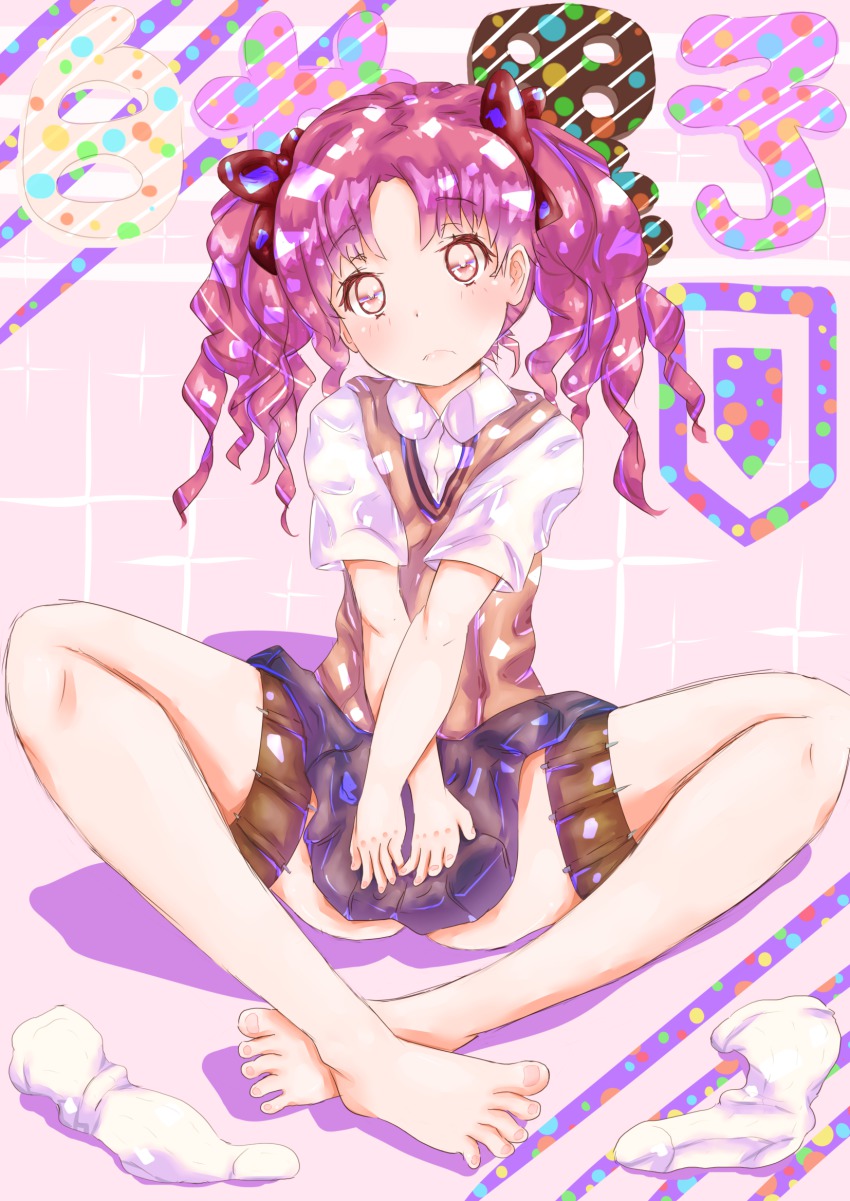 1girl, bad_id, bad_pixiv_id, barefoot, brown_eyes, brown_hair, feet, highres