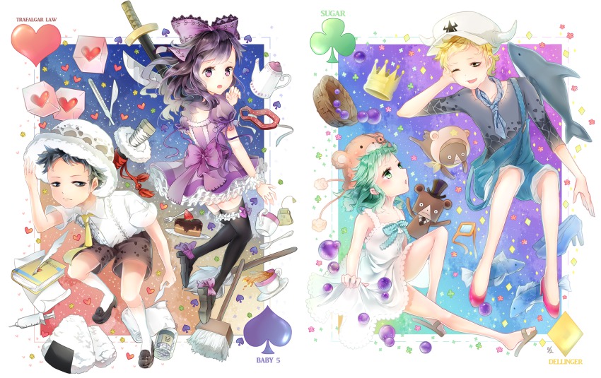 2boys, 2girls, aged_down, animal_hat, aqua_eyes, aqua_hair, baby_5, bad_id