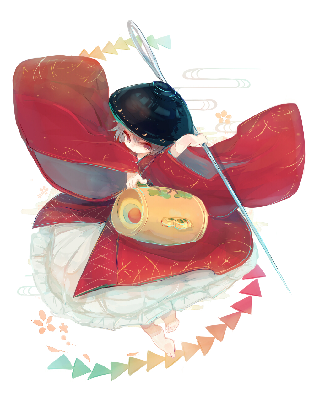 1girl, ashiyu_(ashu-ashu), bowl, female_focus, hat, highres, japanese_clothes, kimono