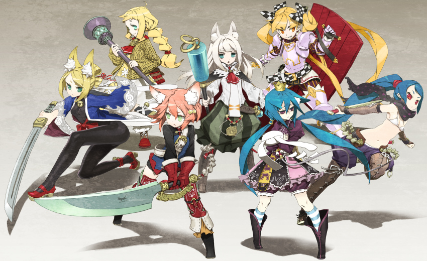 6+girls, 7th_dragon, 7th_dragon_(series), absurdres, animal_ears, berich_(7th_dragon), black_legwear, blonde_hair