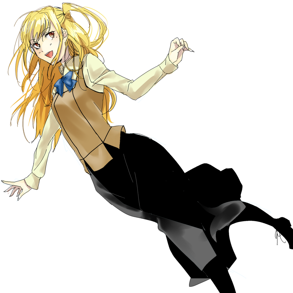 1boy, :d, black_pantyhose, blonde_hair, bow, bowtie, long_hair, long_skirt