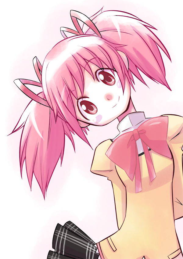 10s, 1girl, arms_behind_back, blush_stickers, bow, bowtie, female_focus, hair_ribbon