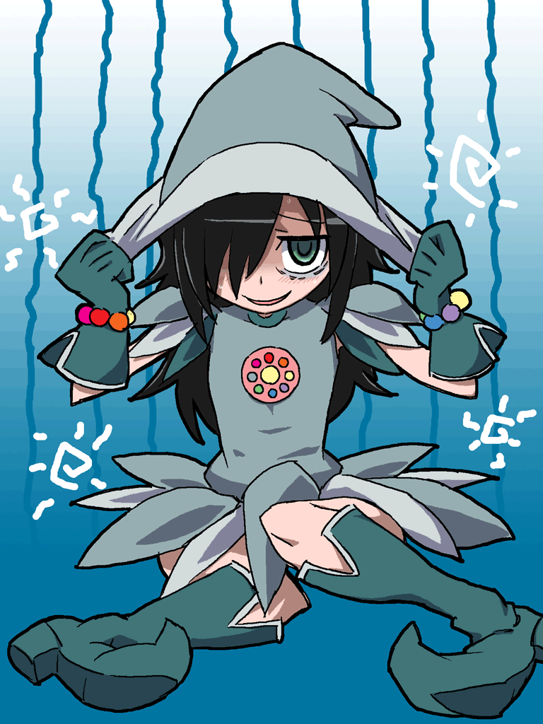 1girl, akiyama_(r-aki), bags_under_eyes, black_hair, cosplay, green_eyes, kuroki_tomoko, ojamajo_doremi