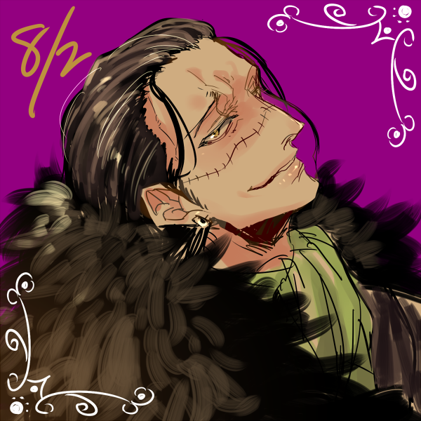 1boy, ag_wolf, agito013, male_focus, one_piece, purple_background, scar, crocodile_(one_piece)