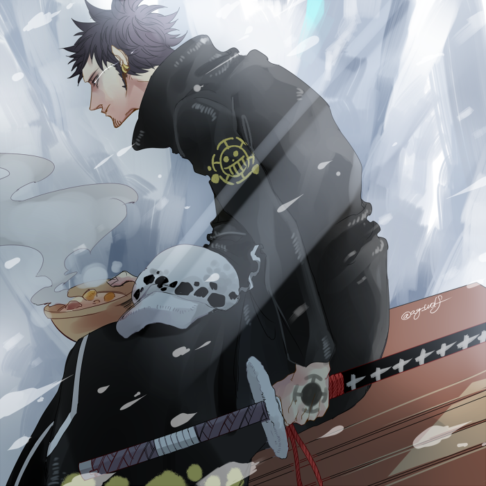 1boy, ag_wolf, agito013, bowl, food, jacket, male_focus, one_piece