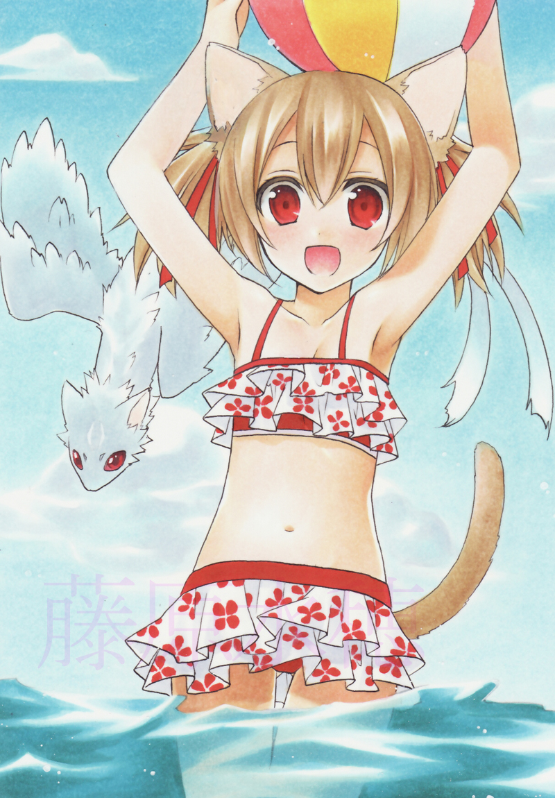 10s, 1girl, :d, animal_ears, armpits, arms_up, bad_id, bad_pixiv_id