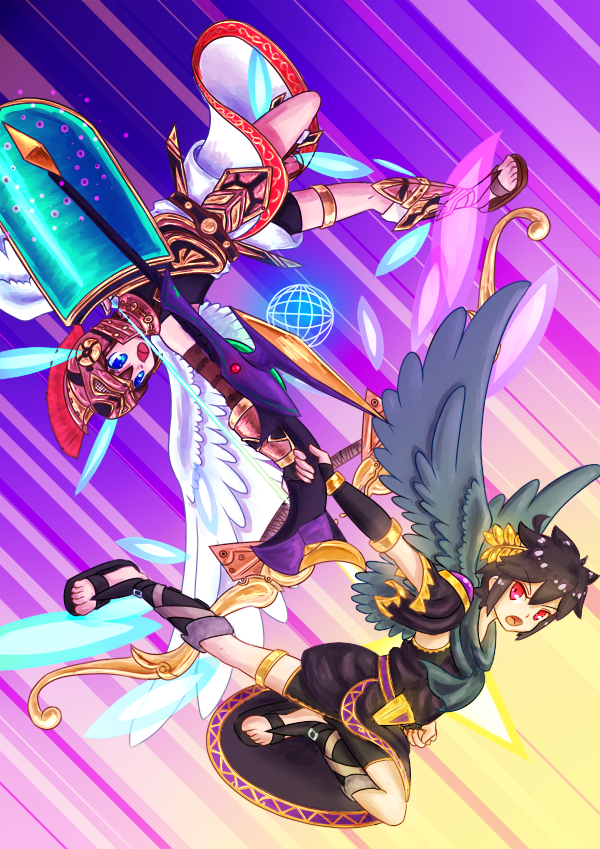 2boys, ahoge, angel, angel_wings, aonori106, bad_id, bad_pixiv_id, black_hair