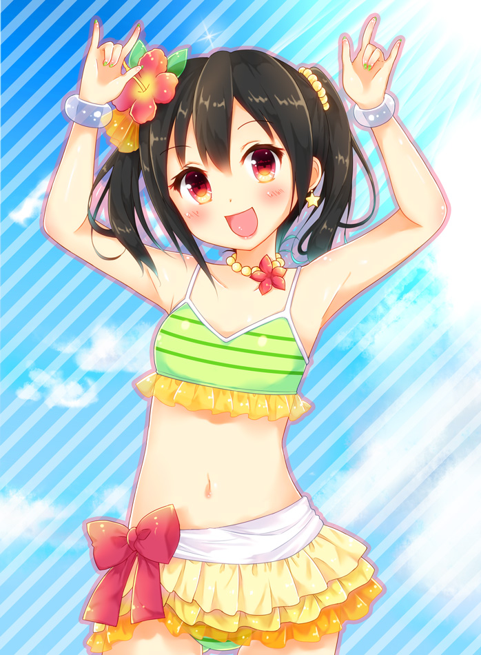 10s, 1girl, black_hair, blush, bow, female_focus, jewelry, love_live!