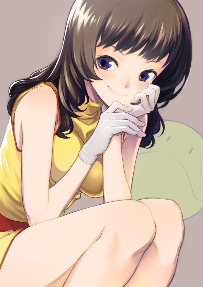 1girl, black_hair, blue_eyes, breasts, fa_yuiry, gloves, gundam, haro, kishiro_(michiko), long_hair, zeta_gundam