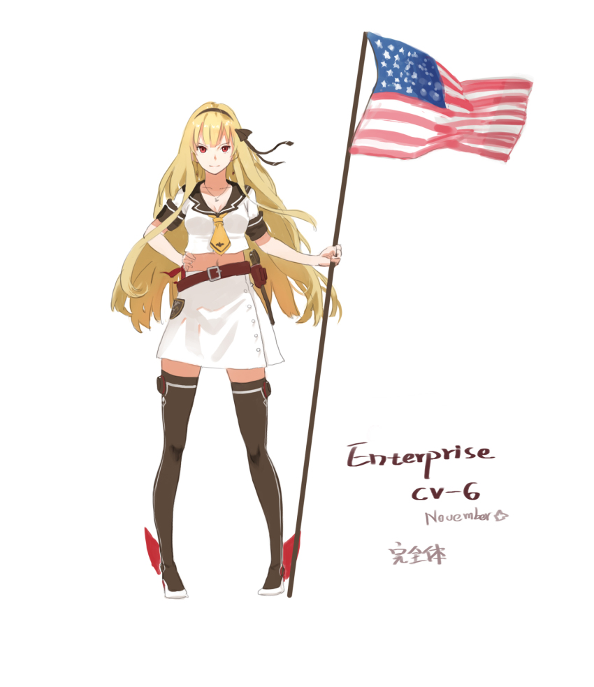 10s, 1girl, american_flag, belt, blonde_hair, character_name, enterprise_(pacific), female_focus