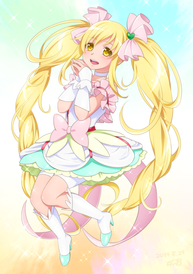 0417nao, 10s, 1girl, 2014, blonde_hair, blush, boots, bow