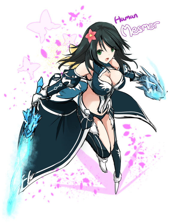 1girl, :d, ankle_boots, armor, bikini_armor, black_hair, blush, boots