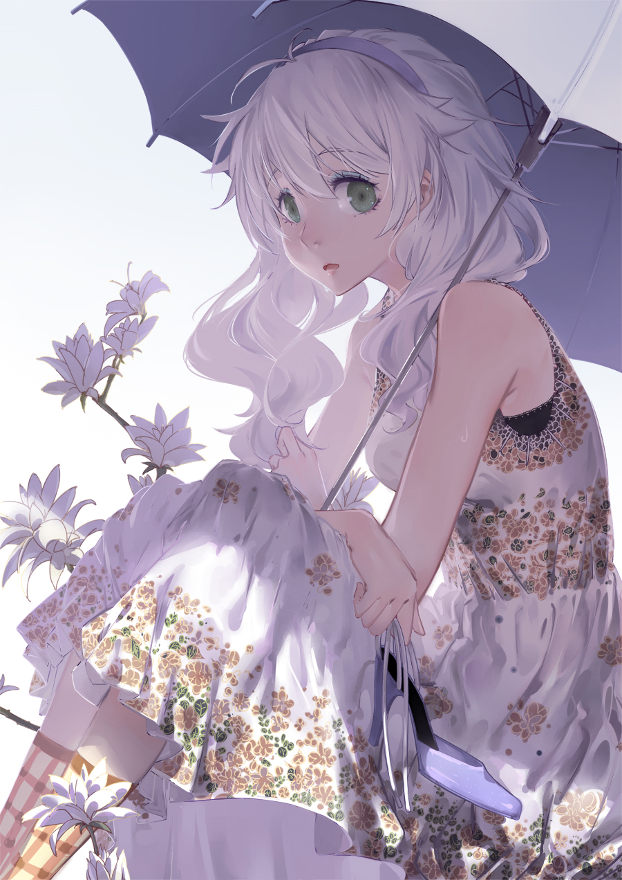 1girl, honkai_gakuen, black_theme, blue_theme, cici, dress, floral_print, flower