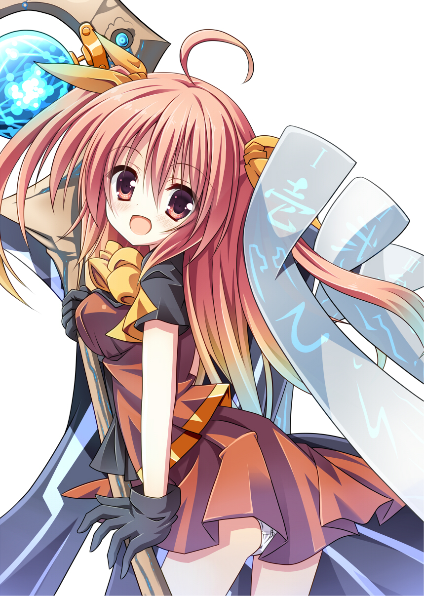 1girl, awakening_(sennen_sensou_aigis), breasts, cowboy_shot, female_focus, gloves, hair_ribbon, highres