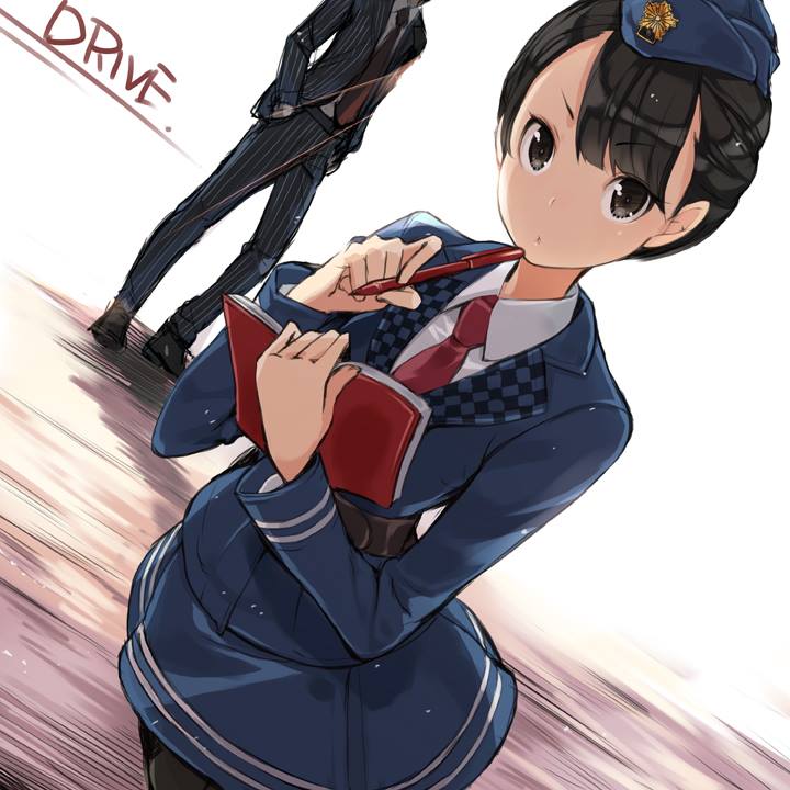 black_hair, kamen_rider, kamen_rider_drive, pen, police, police_uniform, policewoman, shijima_kiriko