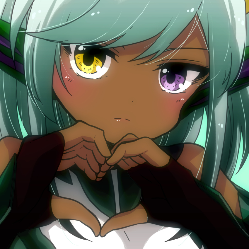 1girl, bare_shoulders, black_gloves, blush, dark-skinned_female, dark_skin, dragon_girl, elbow_gloves