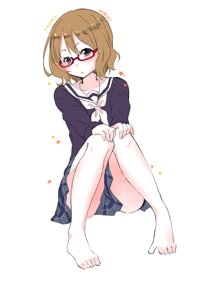 10s, 1girl, :o, barefoot, blush, brown_eyes, brown_hair, feet