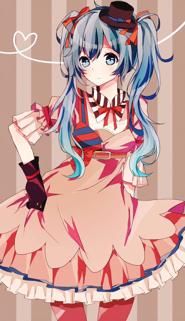 1girl, belt, blue_eyes, blue_hair, ennui_heiwa_miku, female_focus, gloves, hair_ribbon