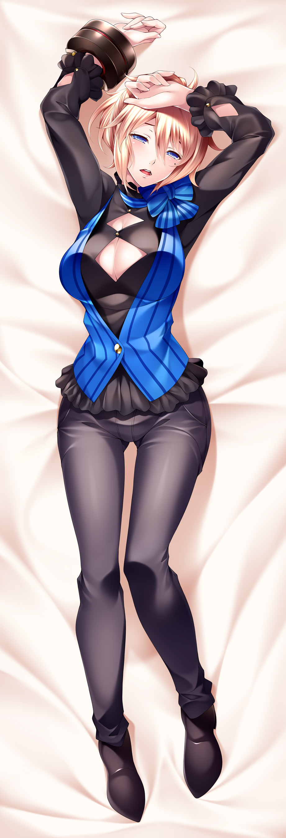 10s, 1girl, absurdres, arms_up, bangle, blonde_hair, blue_eyes, bracelet