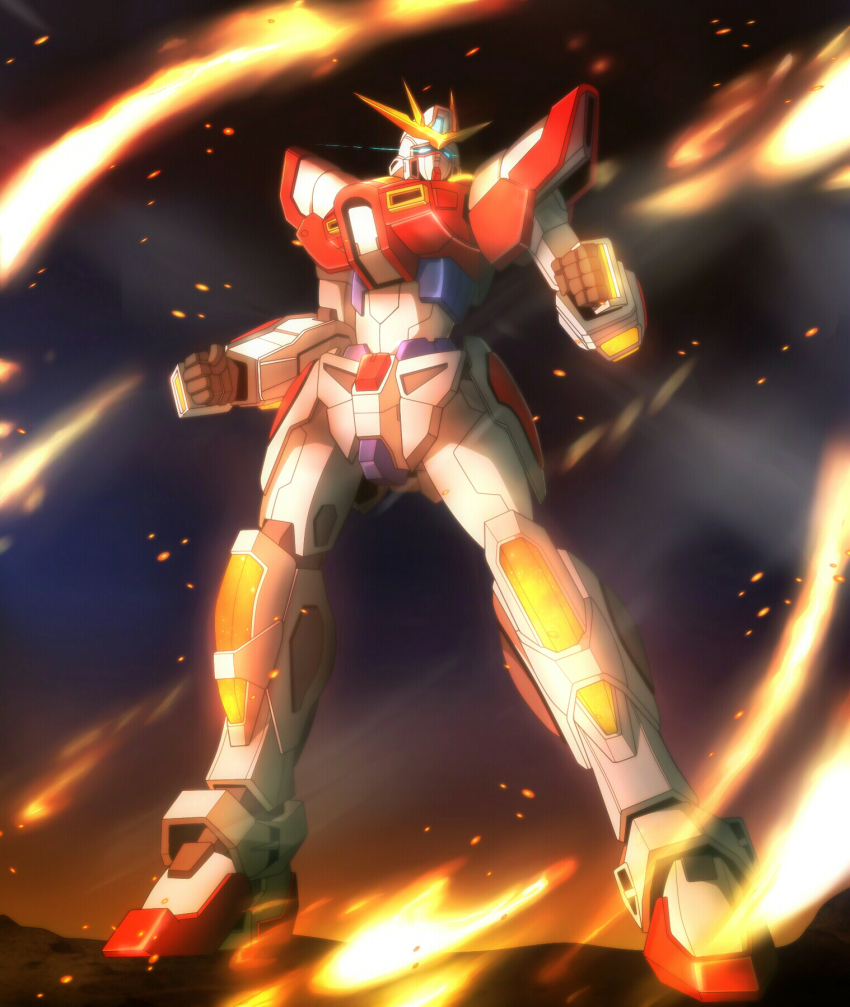 10s, asumakobayashi, bad_id, bad_pixiv_id, build_burning_gundam, clenched_hands, fire, glowing