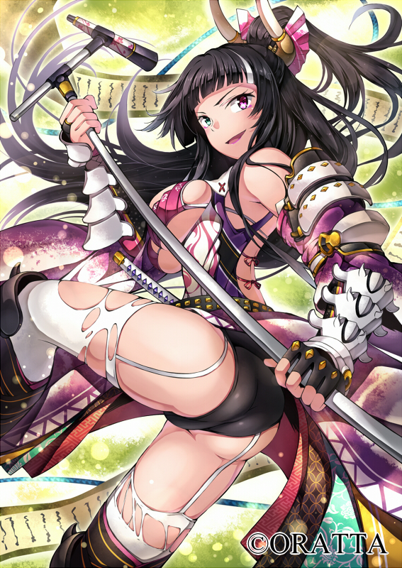 1girl, aqua_eyes, armor, ass, black_gloves, black_hair, blunt_bangs, breasts